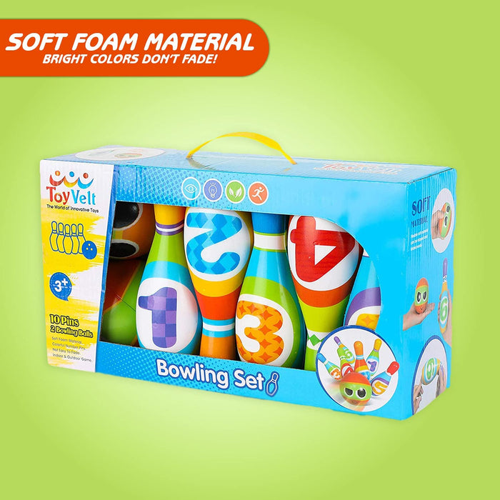 Freecat Kids Bowling Toys Set, Toddler Indoor Outdoor Activity Play Game,  Soft 10 Foam Pins & Two Balls Playset, Birthday Gift for 1-3 Year Old